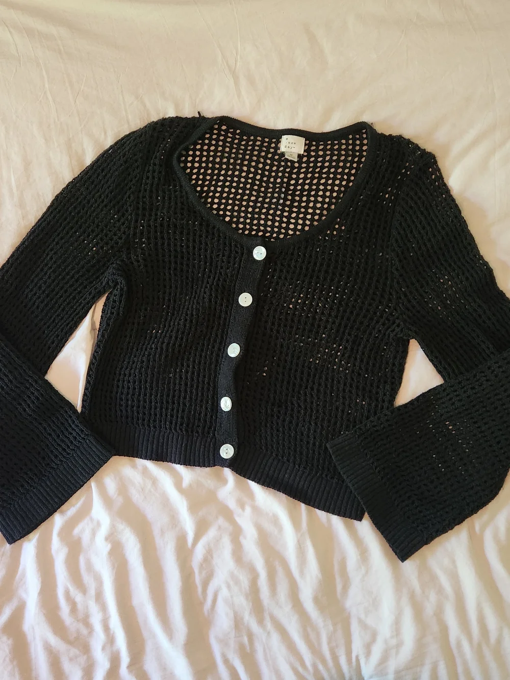 a new day Black Open-Knit Button Front Cardigan